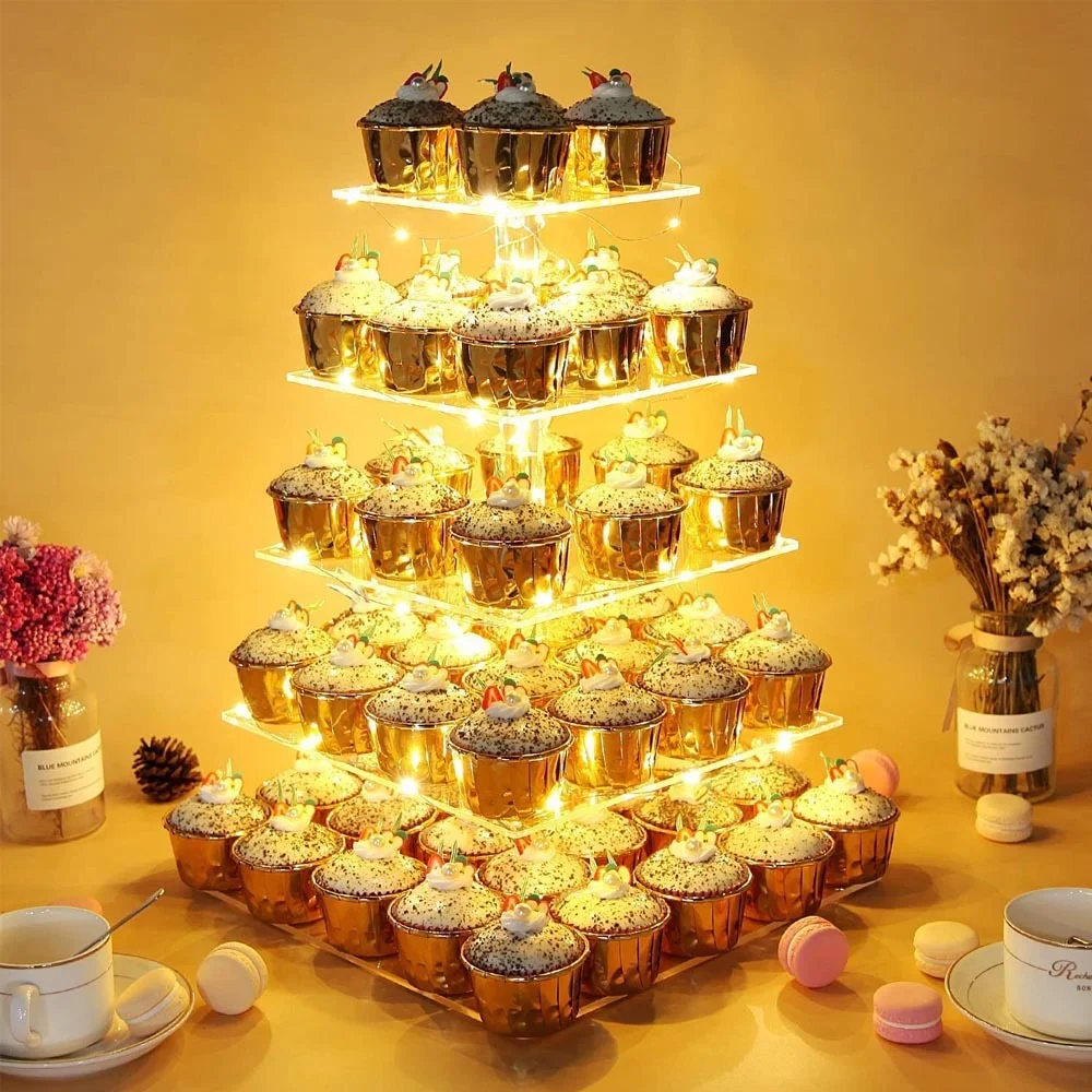 3/4/5 Tier Acrylic Wedding Cake Stand Crystal Cup Cake Display Shelf