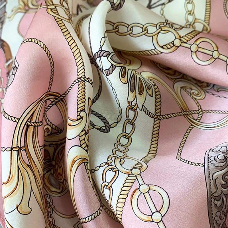Silk Scarves 90*90cm Square Women Hijab Shawls Fashion Print Kerchief Femme Head Scarf Foulard Bandana Beach Pareo