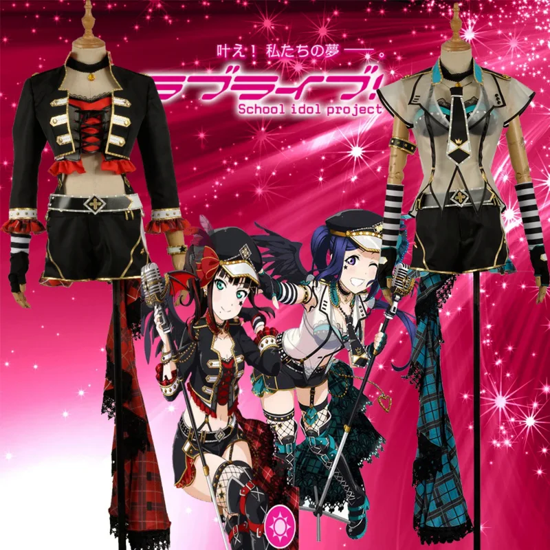 

Love live sunshine punk rock awakening Kurosawa she Matsuura right cosplay costume custom sexy see through jacket plaid skirt