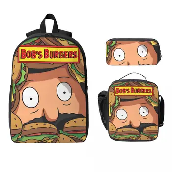 3Pcs B-Bob Burgers Accessories Backpack Set for Kids Pencil Boxes Bookbag Sets with Lunch Box For School Students Daypack 1