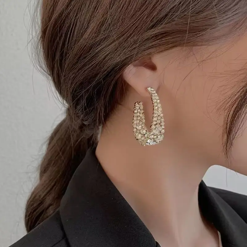 Trendy Kristall C-Förmigen Ohrringe frauen Strass Hochzeit Party Anhänger Ohrringe Mode Koreanischen Schmuck Ohrringe