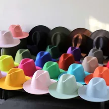 

2022 Retro Classic Felt Jazz Hat With Big Brim Panama Fedora Hats for Women Men Lake Blue Top Hat Ladies Top Hat Imitation Wool