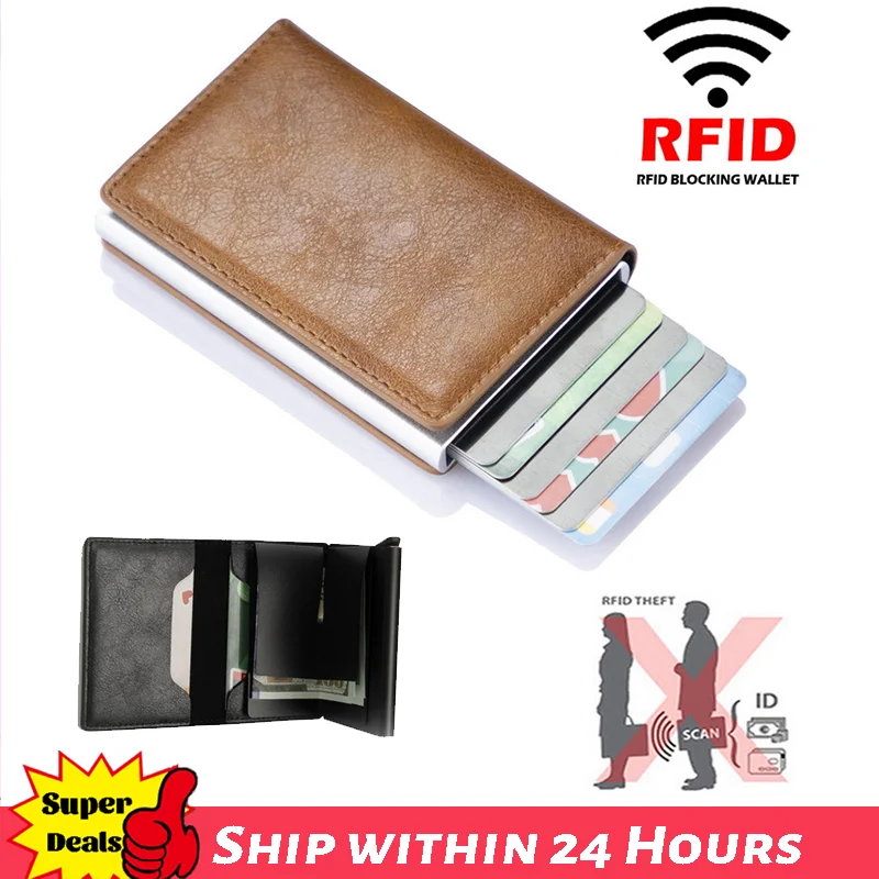 Top Quality Wallets Men Money Bag Mini Purse Male Vintage Brown Leather  Rfid Card Holder Wallet Small Smart Wallet Pocket Walet