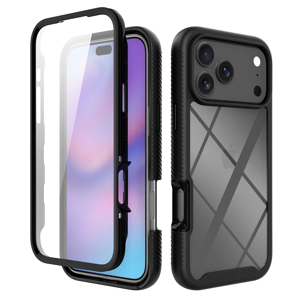 Rugged Hybrid 360 Full Body Case with Screen Protector and Dustproof Transparent Cover