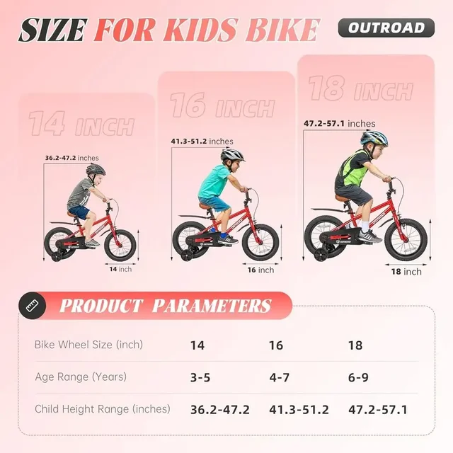 Children's 14/16/18 Inch Bike with Training Wheels and Dual Handbrakes for Ages 3-9