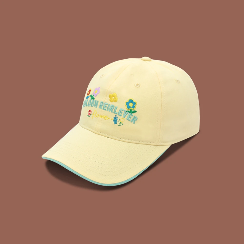 Baseball cap new style flower yellow letter embroidery baseball cap for women sweet versatile soft top duckbill captiki 3