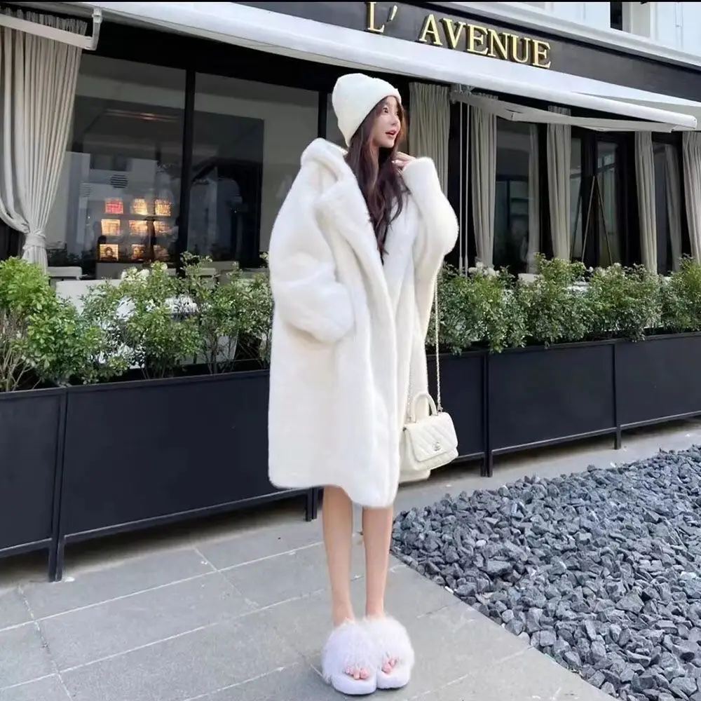 

2024 Fashion High Quality Furry Long Faux Coats and Jackets Women Fluffy Top Coat With Hooded Autumn Winter Jacket C23