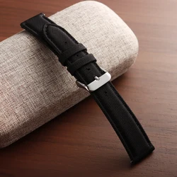 Premium Sailcloth Fabric Watch Strap - Waterproof Quick Release Wristband - 22mm (Black - Silver)