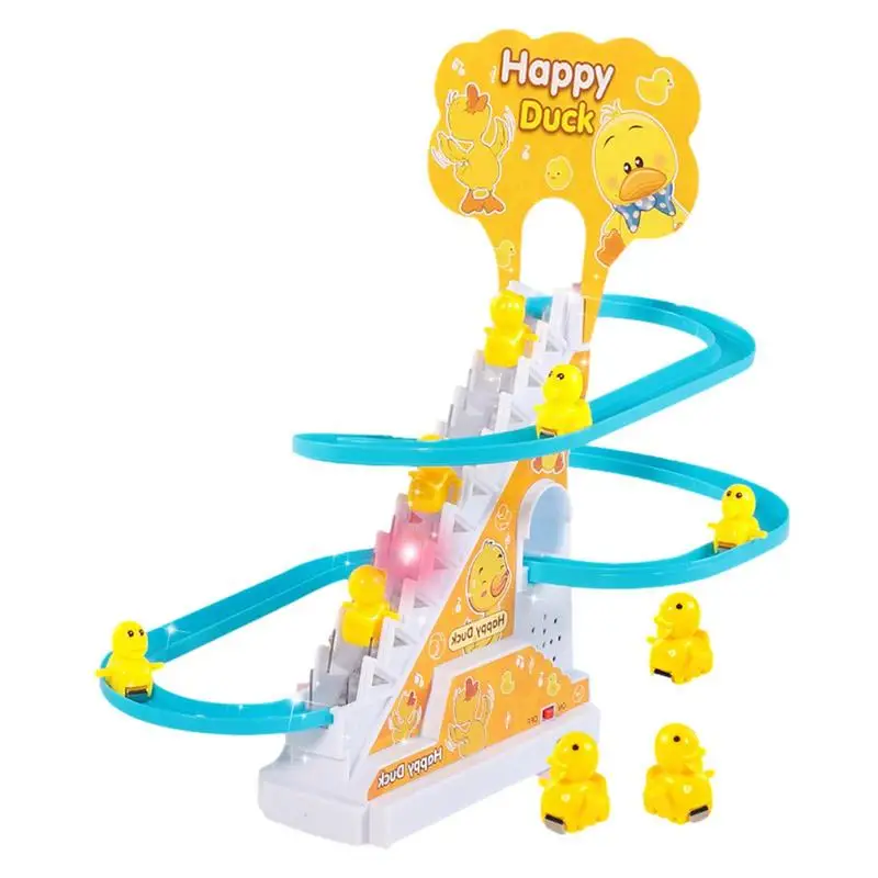 

Duck Roller Coaster Toy 9 Electronic Roller Coaster Ducks with Twinkling LED Lights Animal Climbing Stairs and Slides Musical To