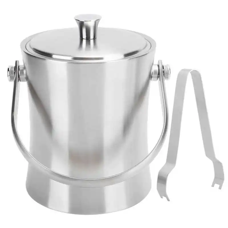 

1L Ice Bucket With Tongs Double-Wall Wine Cooler Stainless Steel Wine Champagne Cooler Buckets For Party Bar