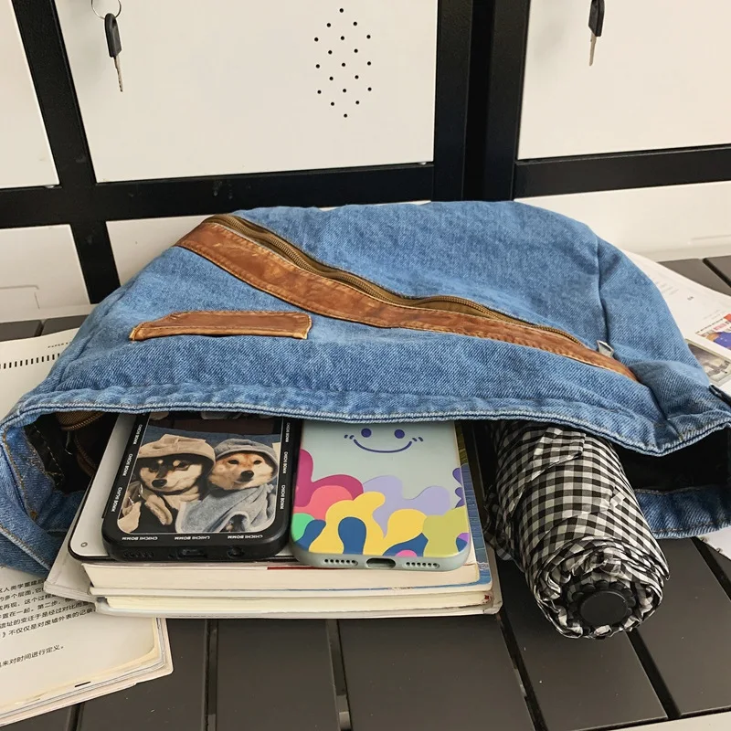 Denim Crossbody Bag Personalized Trendy Design Summer New Large Capacity Student Crossbody Bag Casual Phone Pouch Purse Storage