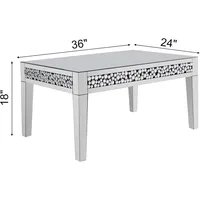 Rectangle Mirrored Coffee Table, Silver Living Room Table with Cryatal Diamond Inlay 2
