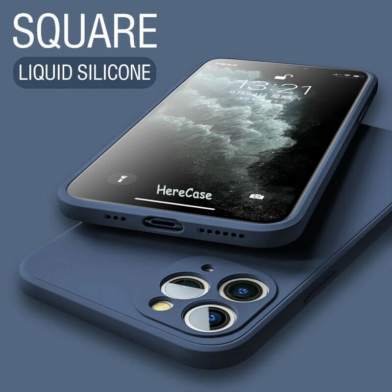Premium Square Liquid Silicone Shockproof Phone Case - Soft Back Cover