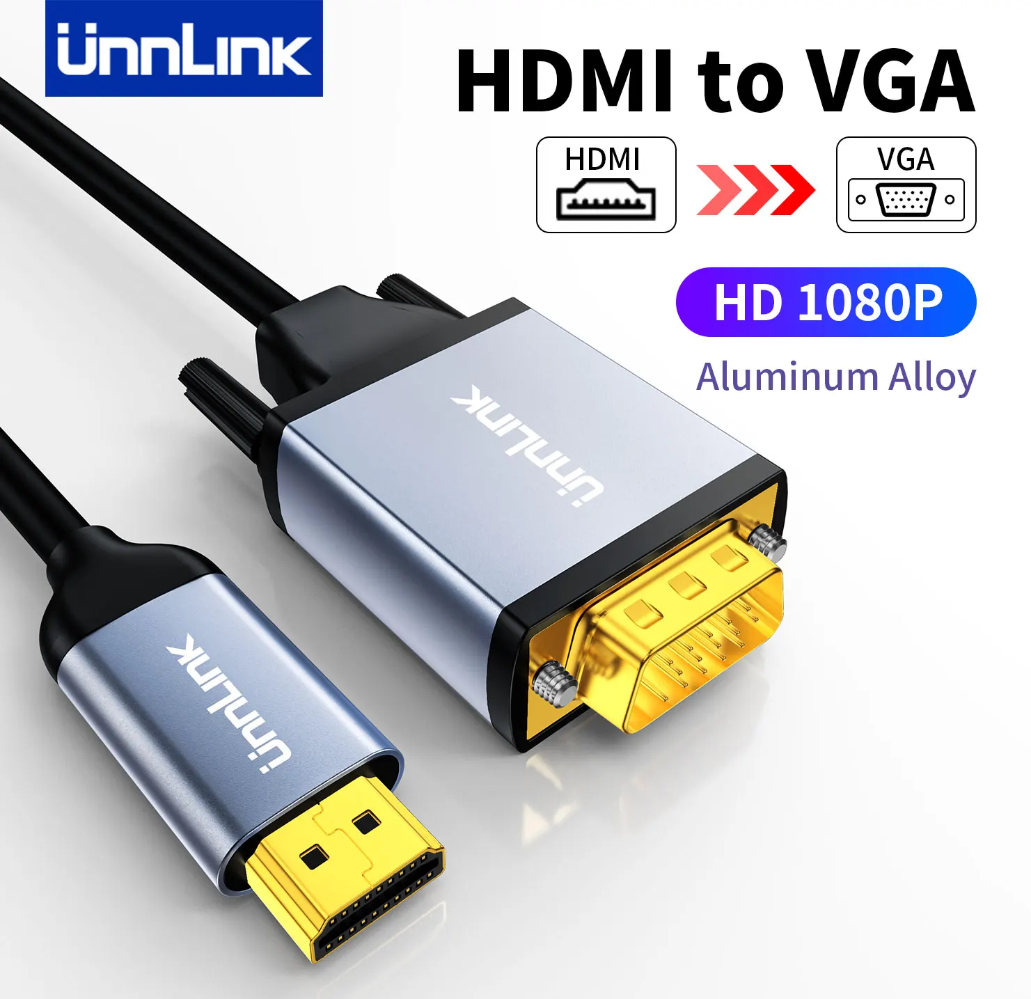 Кабель-преобразователь Unnlink 1080P HDMI в VGA, адаптер для ТВ-приставки, ноутбука, ПК, Xbox Switch, PS4, проектора, монитора, телевизора