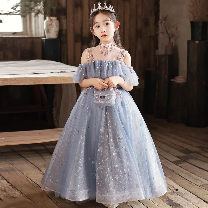 Girls Ceremony Dress for Wedding Party Gown Exquisite Sequin Lace Communion Princess Dress