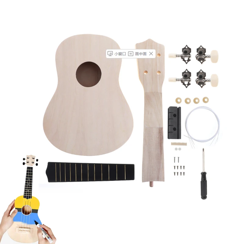 DIY Ukulele 21 Inch Kit Deer Sound Hole Basswood Soprano Hawaii Guitar Handwork Painting for Parents-child Campaign ukulele set