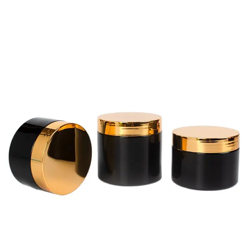 20pcs Cream Containter Empty PET Glossy Black Cosmetics Pots Gold Cap 30g50g80g100g150g200g250g Skincare Plastic Jars With Lid