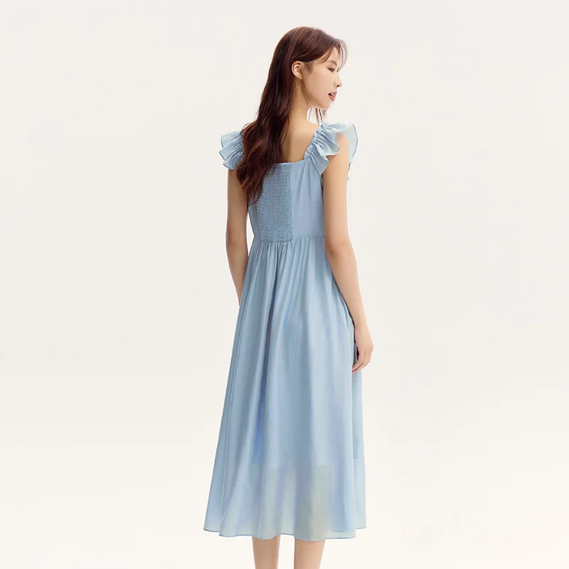 Bodycon Dress Women Slim Fit With Ruffled Hem Summer New Short Flutter Sleeves And Gentle Mid-Length Dress