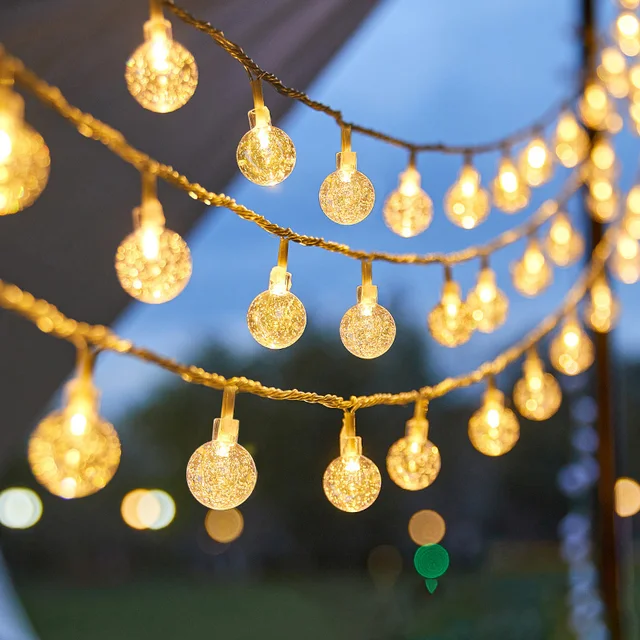 3m (118.11in) Warm White LED Bubble Ball String Lights - Waterproof Crystal Globe Fairy Lights Indoor Outdoor Decorative Lights