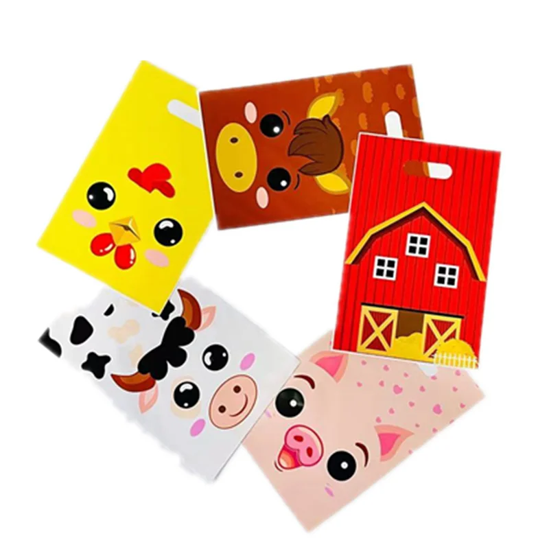 20/50 pz animali da fattoria festa sacchetto regalo di plastica forniture bambini festa di compleanno mucca pulcino animali da cortile Snack sacchetto di caramelle decorazione - immagine 5