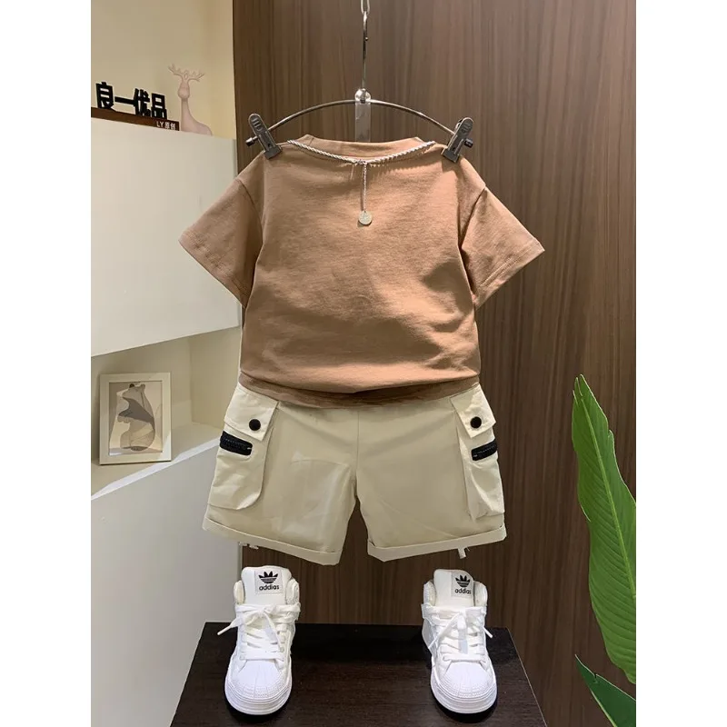 Children's Cartoon Boys Summer Short sleeved Set New Little Boys Summer Clothing Baby Cool and Handsome Clothing