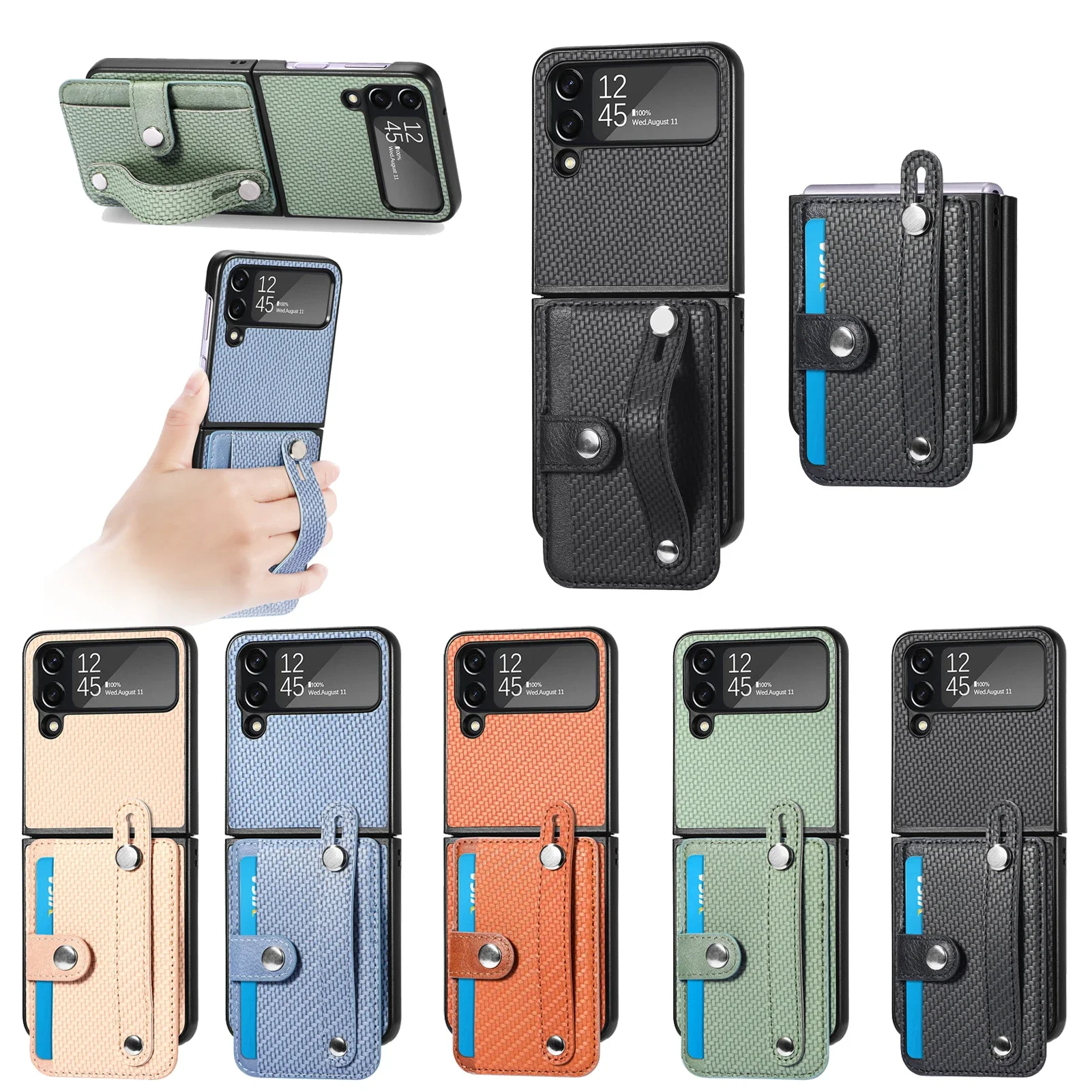 Carbon Fiber Shockproof Wristband Wallet with Kickstand