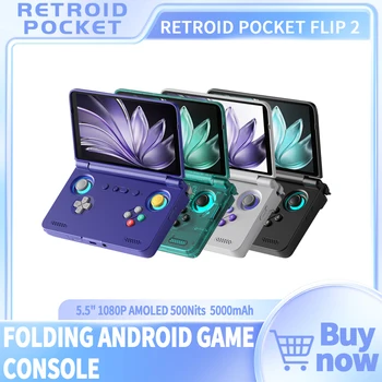2025 Retroid Pocket Flip2 consola de juegos portátil Retro Android13 5,5 pulgadas AMOLED pantalla táctil reproductor de vídeo Wifi Bluetooth PSP PS2
