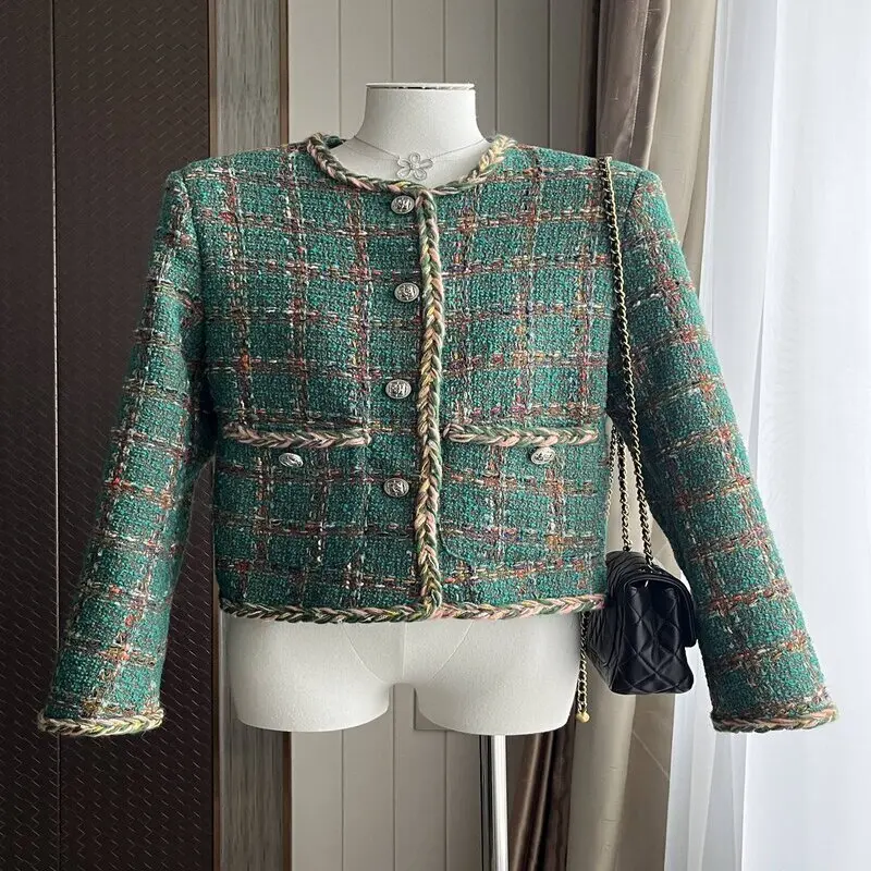 

New Autumn Small Fragrance Fashion Retro Plaid Coat Women Slim Single-Breasted Korean Style Elegant Chic Autumn Jacket OL Coat