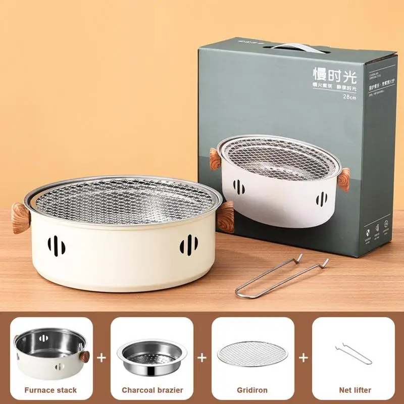 Barbecue Charcoal Stove Barbecue Stove Barbecue Grill Portable Barbecue Grill Korean Charcoal Stove Stainless Steel Split BBQ Stove Round Non-stick Barbecue Rack for Outdoor Camping