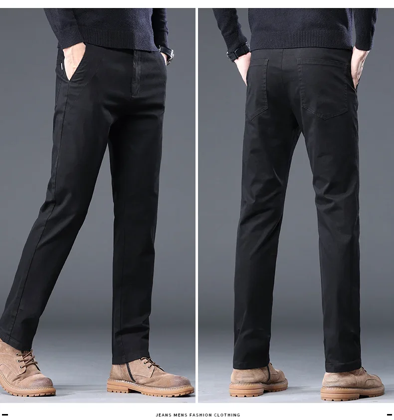 98% Baumwolle Herbst Neue männer Business Casual Hosen Keine-eisen Gerade Elastische Mode Hosen Klassische Männliche Baggy Hosen 4 farben – Detail 5