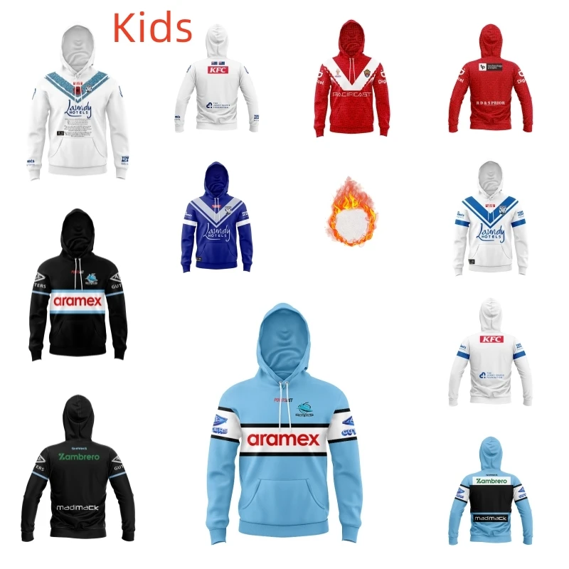 

2023 Cronulla-Sutherland Sharks Rugby Jersey Bulldogs Kids Pullover Hooded Sweatshirts