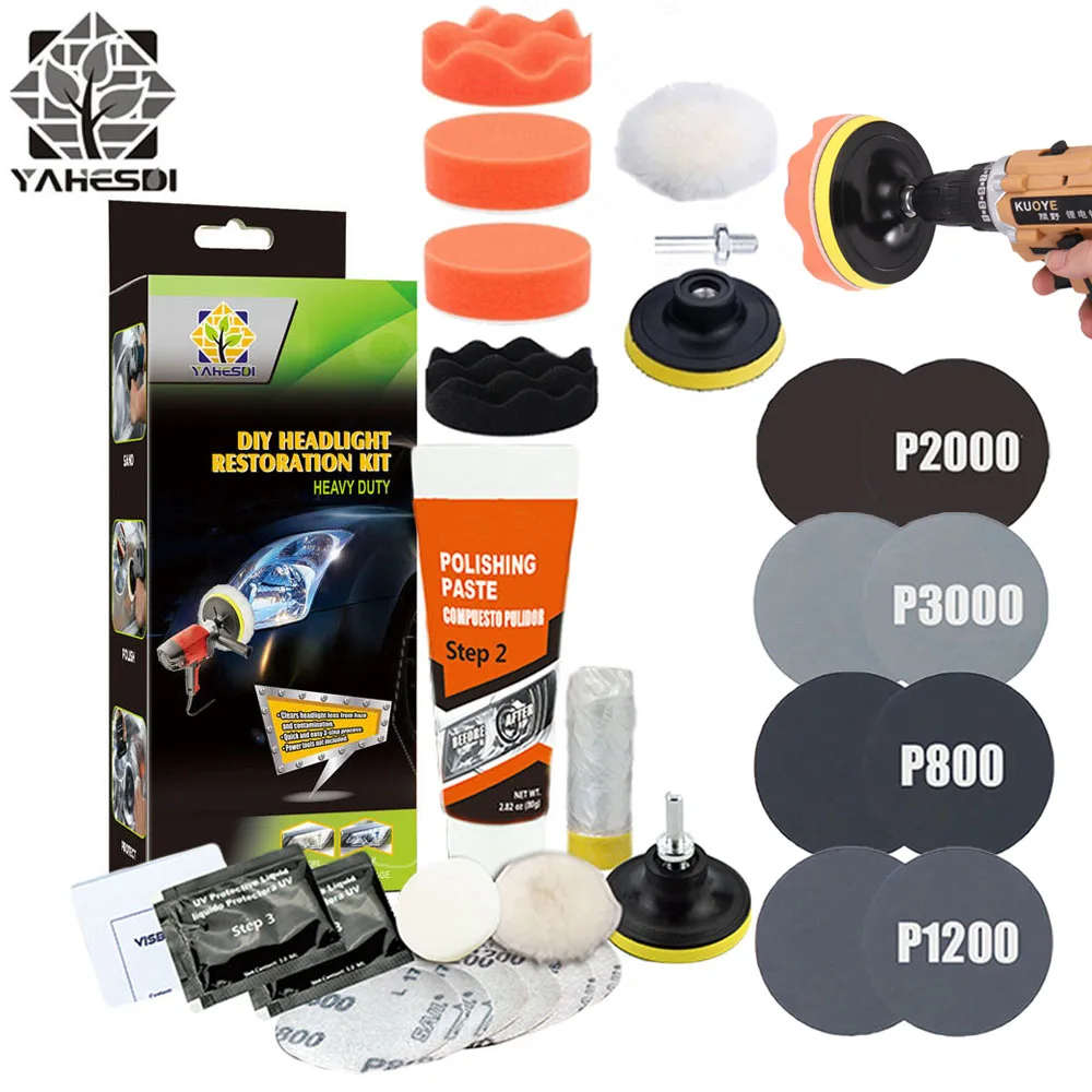 

Car Headlight Polishing Kit Headlamp Restoration Scratch Repair Cleaning Paste Light Lens Polisher Auto Detailing Tools