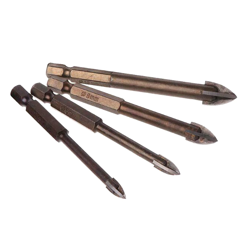 

4pcs Drill Bits Set 4 Cutting Edges Spear Heads 5 6 8 10mm Carbide Point For Ceramic Granite Tile Power Tool Accessories