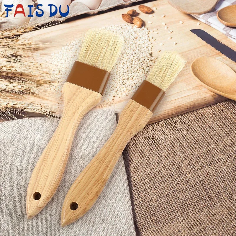 FAIS DU Oil Brush with Wooden Handle Pastry Brush Heat Resistant Multifunctional Food Brush for Grilling, Pastry, Cooking