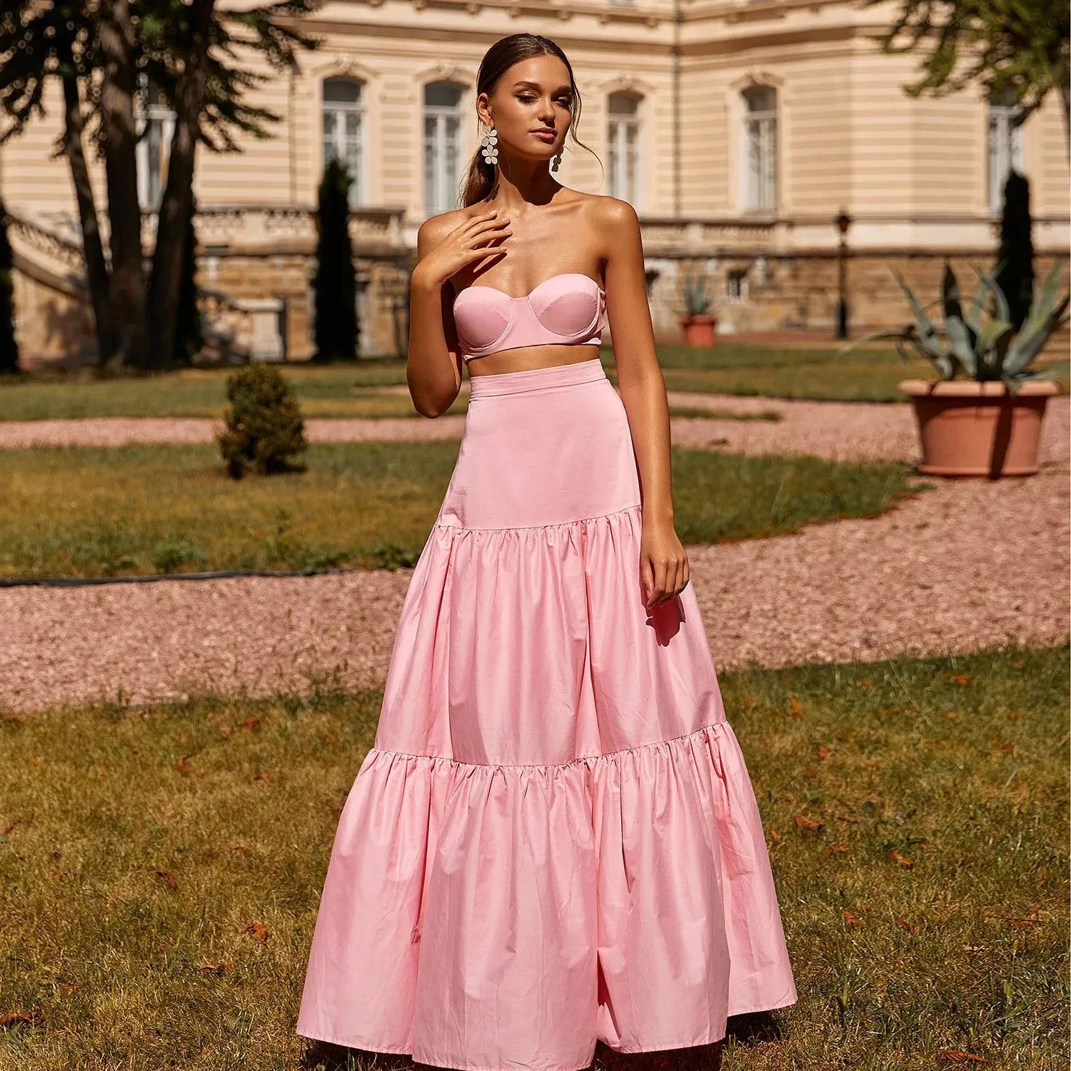 

Newest High Waist Satin Skirts Women Elegant Pink Skirt Maxi Photoshoot Sweet Style Long Skirts For Party Weding