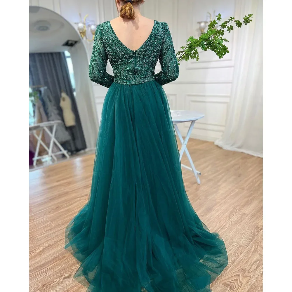 S882eff21e2b843be9984d085899f95876 Dubai Mermaid Beaded Luxury Blue Muslim Evening Dresses Gowns with Detachable Skirt for Women Party Mallzona