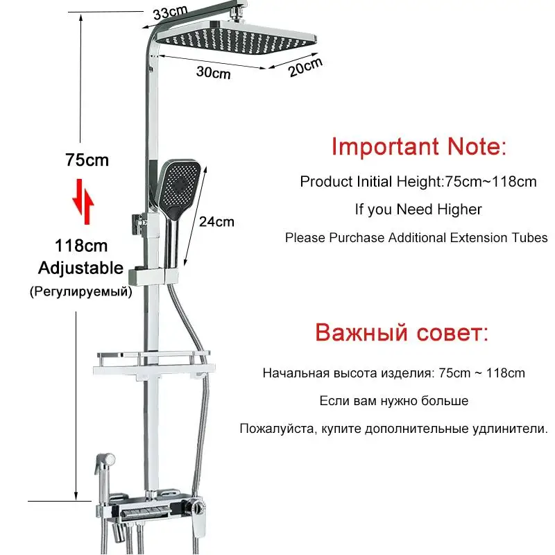 

Vidric Brass Thermostatic Digital Display Shower Faucet Set Black Rain Shower System Set Thermostat Column Faucet Wall Mounted