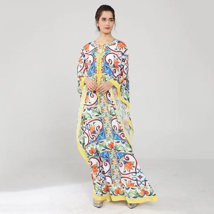 

green abstract floral cross border maxi bohemian dress women robe 20 summer long casual beach sexy loose dresses plus size