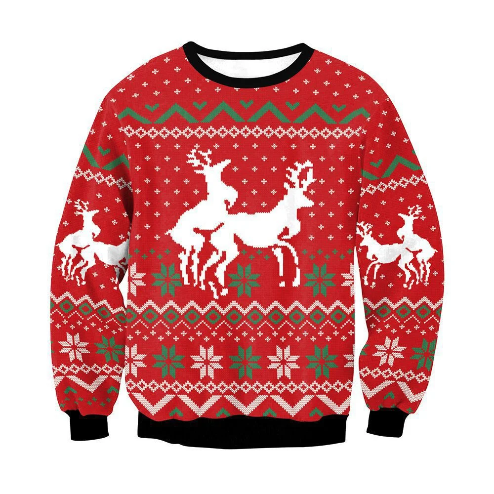 Men Women Ugly Christmas Sweater Funny Humping Reindeer Climax Tacky