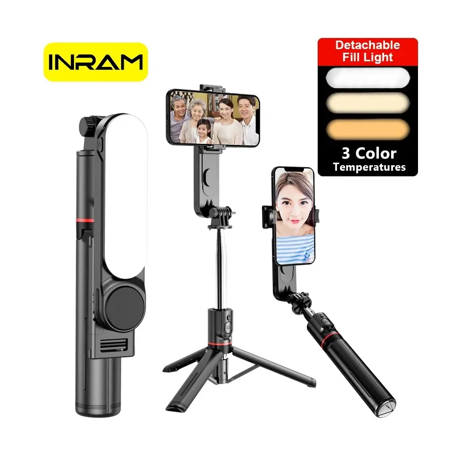 Selfie Stick INRAM-L15 Selfie Stick Foldable Mini Tripod Photo Live with Fill Light Wireless Bluetooth Remote Shutter Portable