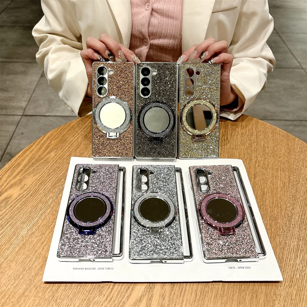 Fashion Glitter Mirror MagSafe Bracket Case with Plating Bling Diamond Magnetic Cover