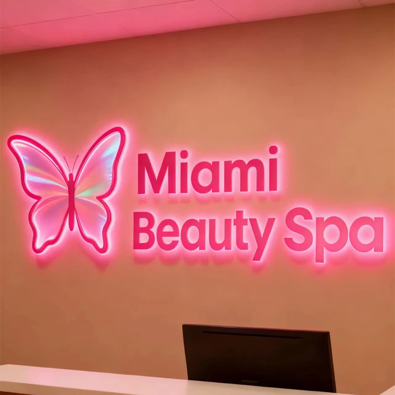 ป้ายธุรกิจแบบกำหนดเอง 3 มิติ ป้ายโลหะเรืองแสงสำหรับร้านเสริมสวย คลินิก ตัวอักษร LED ป้ายโลโก้ธุรกิจแบบมีไฟ ป้ายบริษัทแบบมีไฟ 1