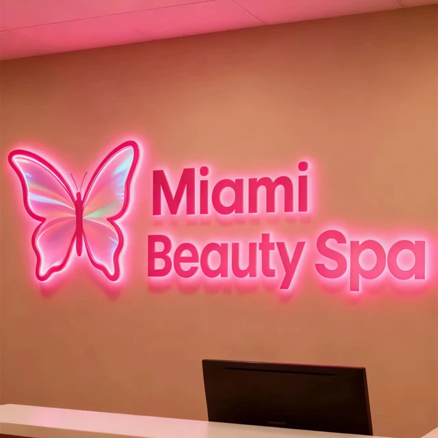 ป้ายธุรกิจแบบกำหนดเอง 3 มิติ ป้ายโลหะเรืองแสงสำหรับร้านเสริมสวย คลินิก ตัวอักษร LED ป้ายโลโก้ธุรกิจแบบมีไฟ ป้ายบริษัทแบบมีไฟ 1