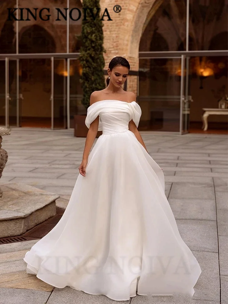 

KING Simple Boat Neck Off The Shoulder A-Line Wedding Dresses For Women 2024 Elegant Floor Length Bride Gown Vestido De Novia