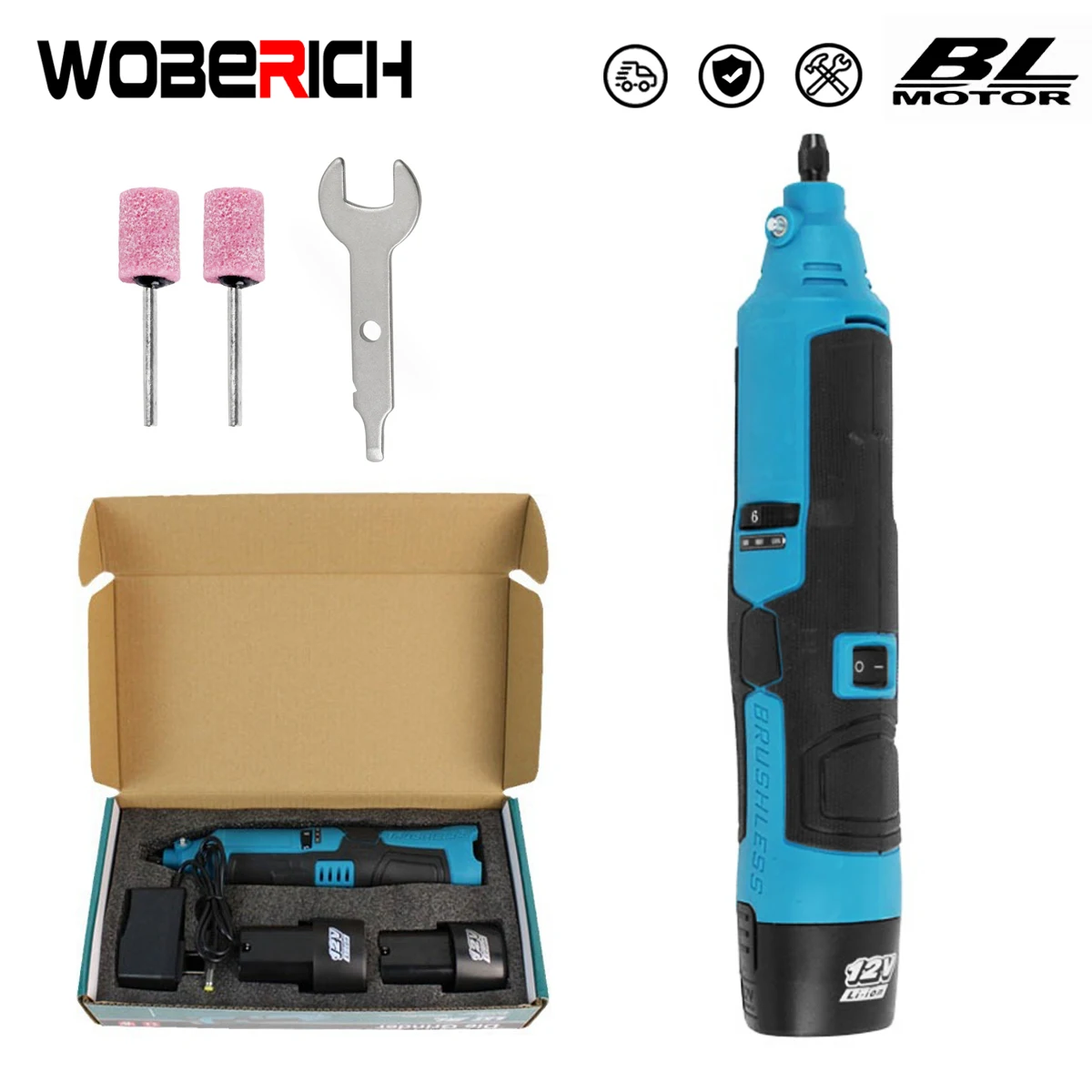 WOBERICH Cordless Electric Engraver, carving electric drill engraving machine grinding polishing mini rotary tool 6 variable speed