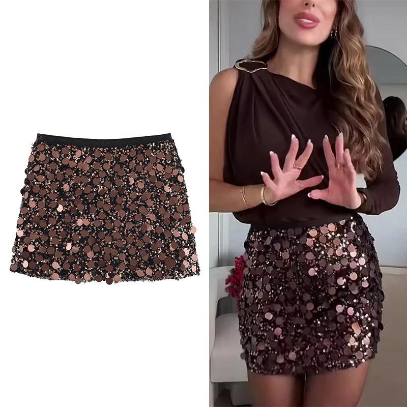 Elegant Sequin Skirt Woman High Waist Mini Skirt Women Fashion Shiny Glitter Christmas New Year Short Skirts For Women Y2k Skirt