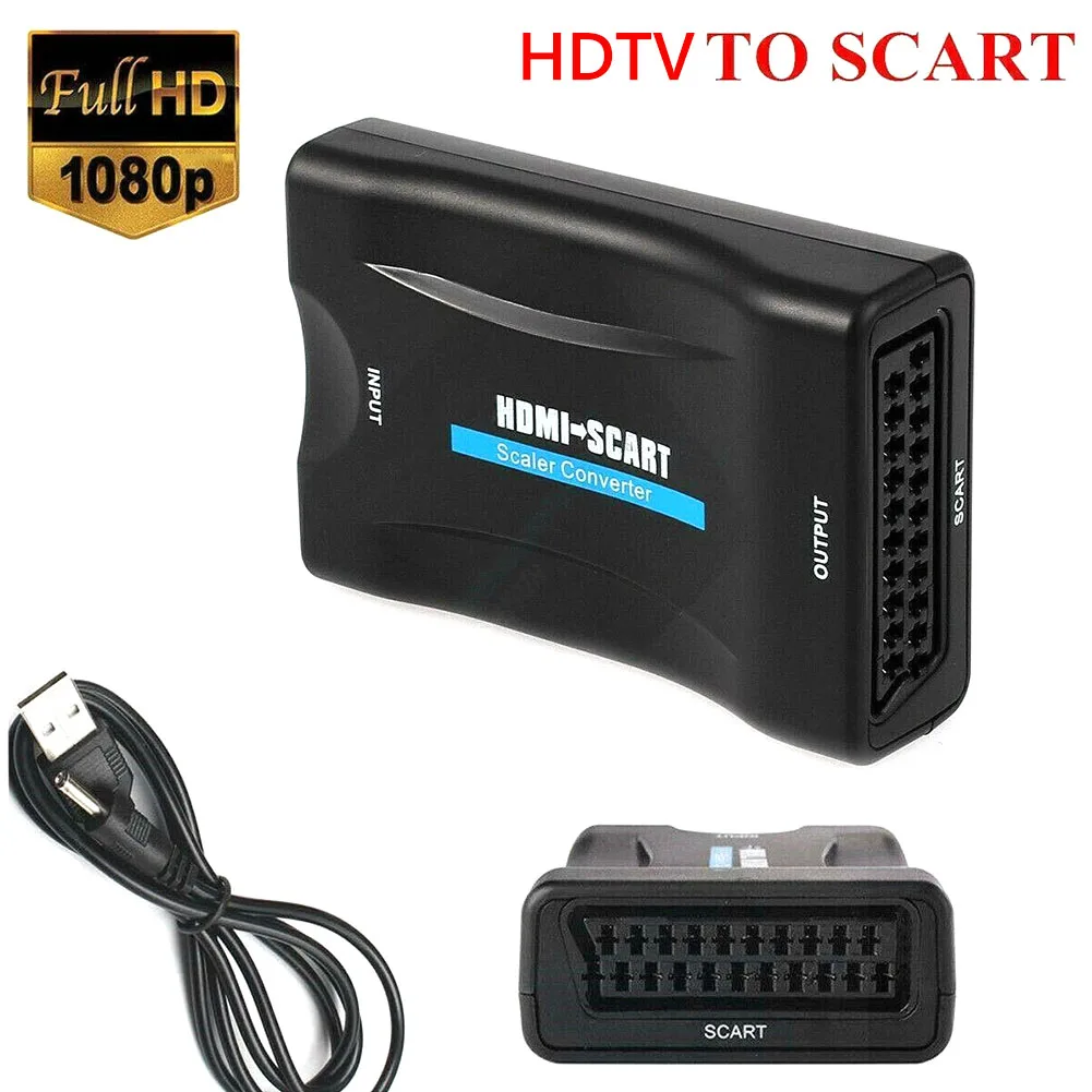 HDMI to SCART 비디오 오디오 업스케일 컨버터 어댑터, USB 플러그 앤 플레이, 1080P
