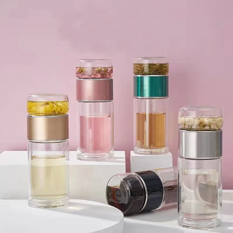 Elegant Double-Layer Glass Tea Infuser Tumbler with Filter