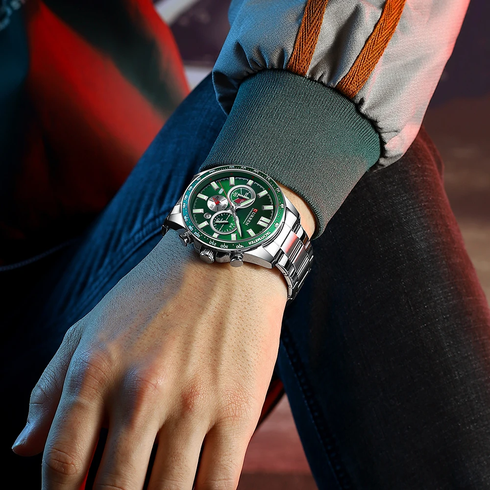 CURREN  New Stainless Steel Quartz Wristwatches for Men Sports Chronograph Watches with Luminous Hands 3