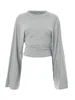 Women's Long Sleeve O-Neck Skinny T-Shirt Monochromatic Crop Top Casual Y2K Streetwear Fashion Pullover Summer Outfit